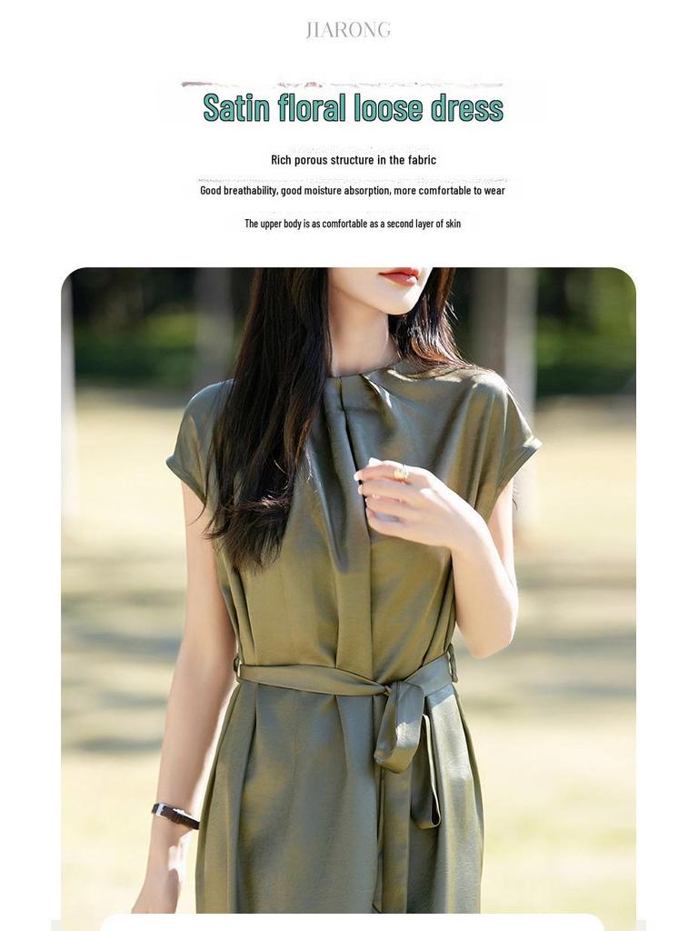 Silky Satin Minimalist French Summer Long Skirt Dress for Women