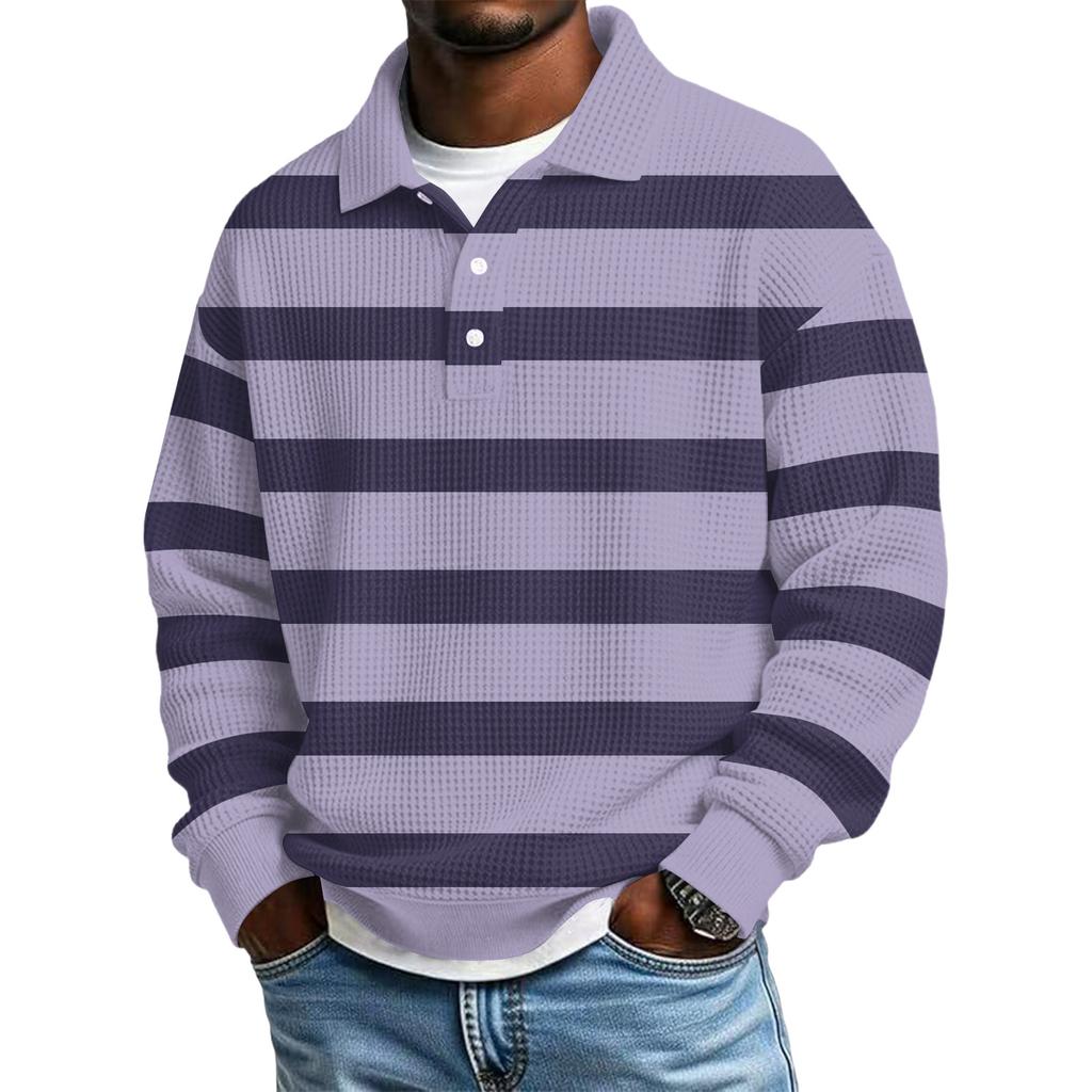 Men's Color-Block Collar Long-Sleeve Casual Top