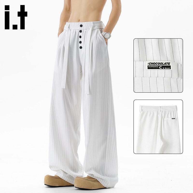 CHOCOOLATEit Men s Striped Pleated Wide-Leg Casual Pants M белый