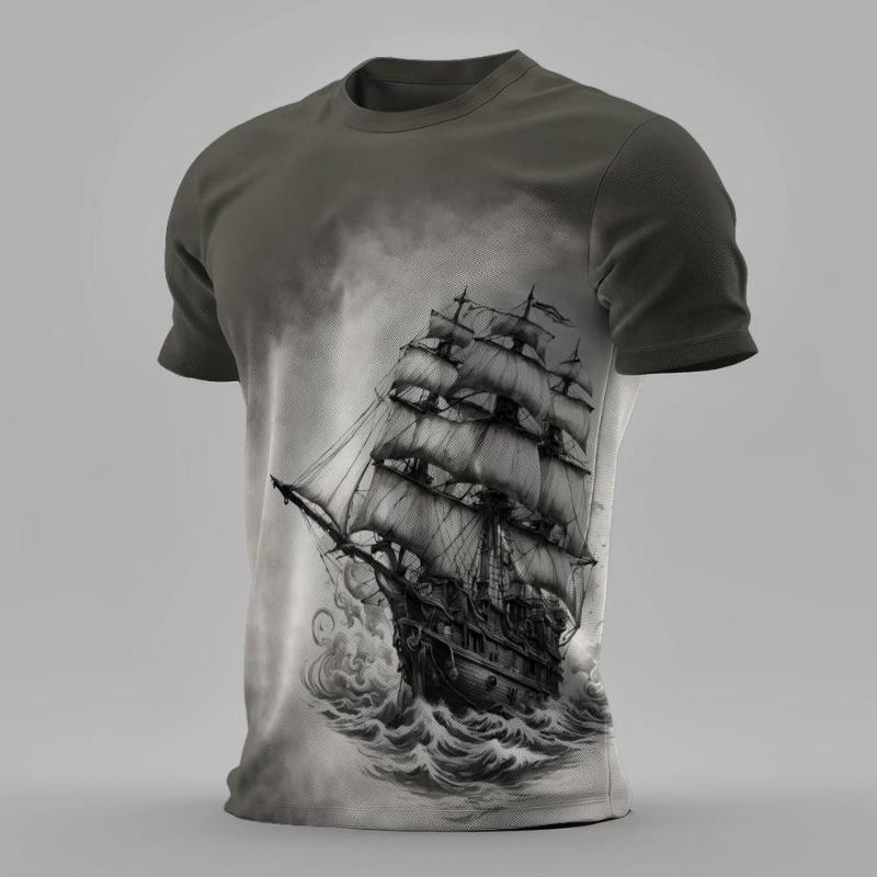 Summer Men Classic Vintage Sailing Pattern 3d Printed T-shirt Short Sleeve Loose Breathable Man T Shirt Plus-Size Casual Top