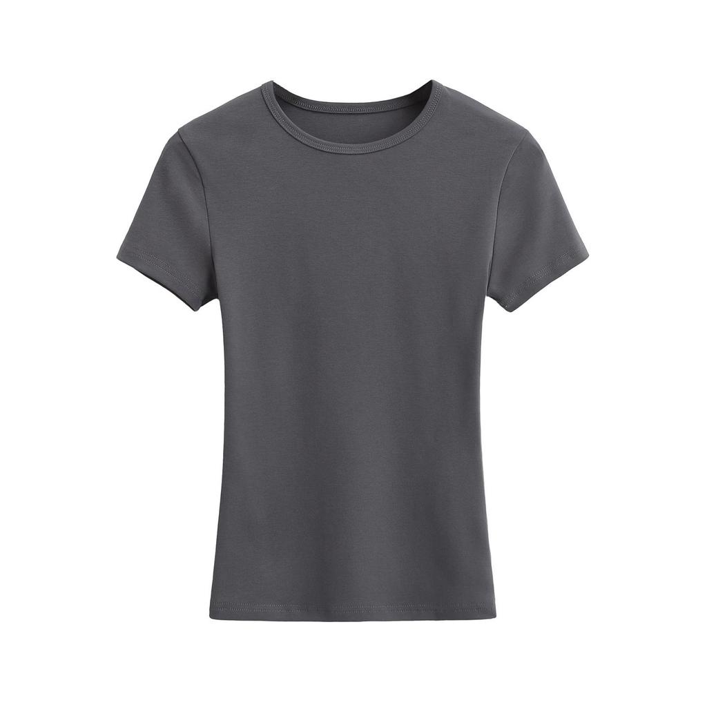 Women's Spicy Crew Neck Solid Color Slim Fit T-Shirt - Summer 2025 Collection