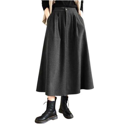 UQQA Skirt with Elastic Loose and Dark Size L Women's [A Fall/Winter Classic, Versatile, Pockets] Waist, Warm, Suede-Like Bottoms, Cute, Thick,