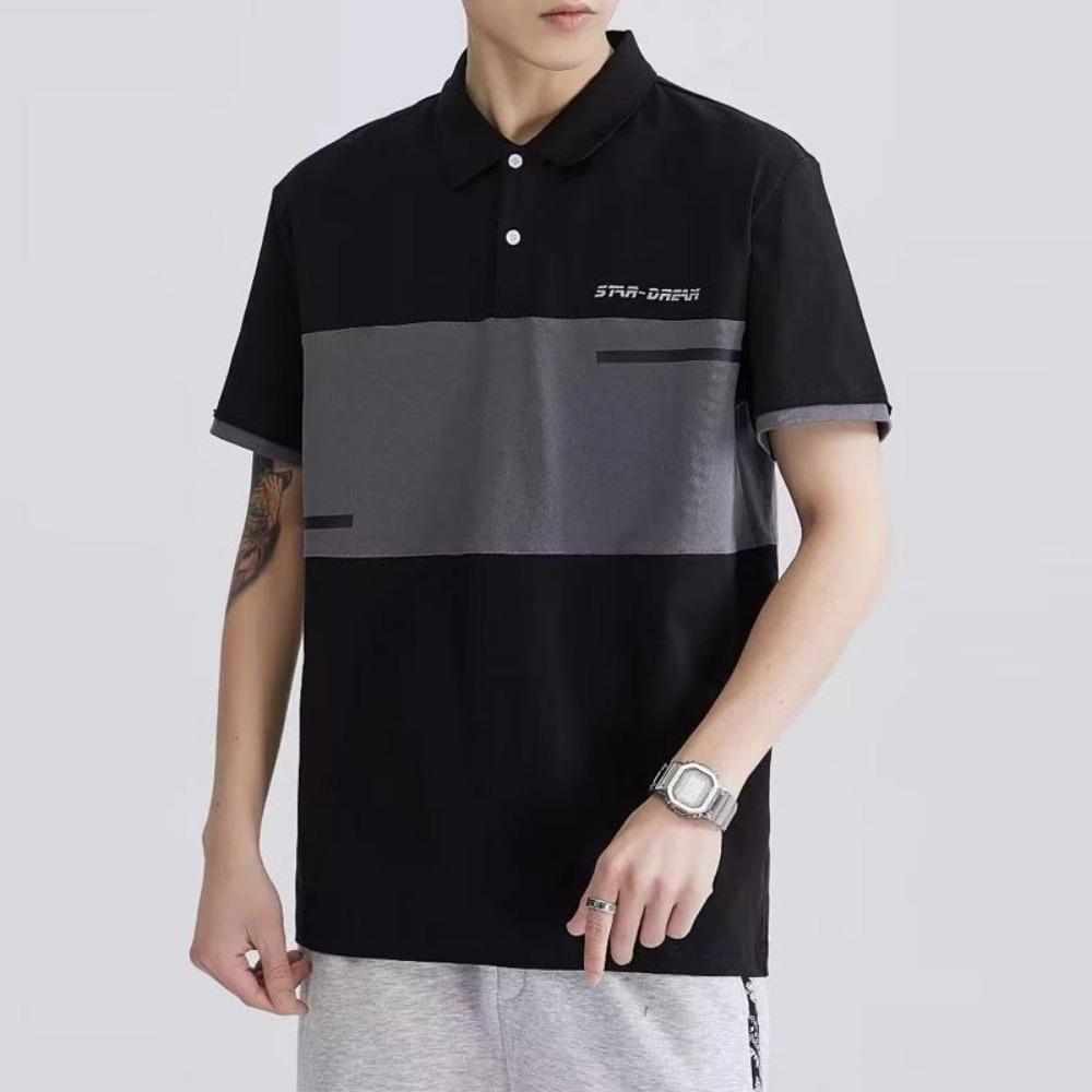 Men s Polo Shirt Vintage Hong Kong Style Color Block Summer S