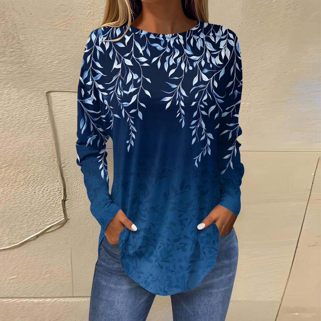 Shirts For Women Cute  Vintage Pattern Print T-Shirt Long Sleeve Tunic Tops Cotton Pullovers