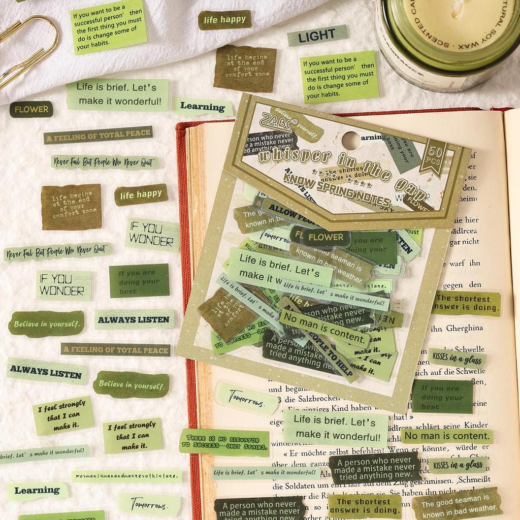 ZABC Retro English Word Strips: Whispers In the Gaps Sticker Pack - 50 Collage Sheets
