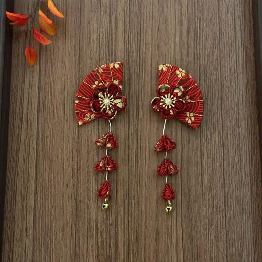 Flower Kimono Sakura Hairpin Sakura Hanfu Fan Hair Clip Sweet Tassel Fan Hair Clip  Outdoor
