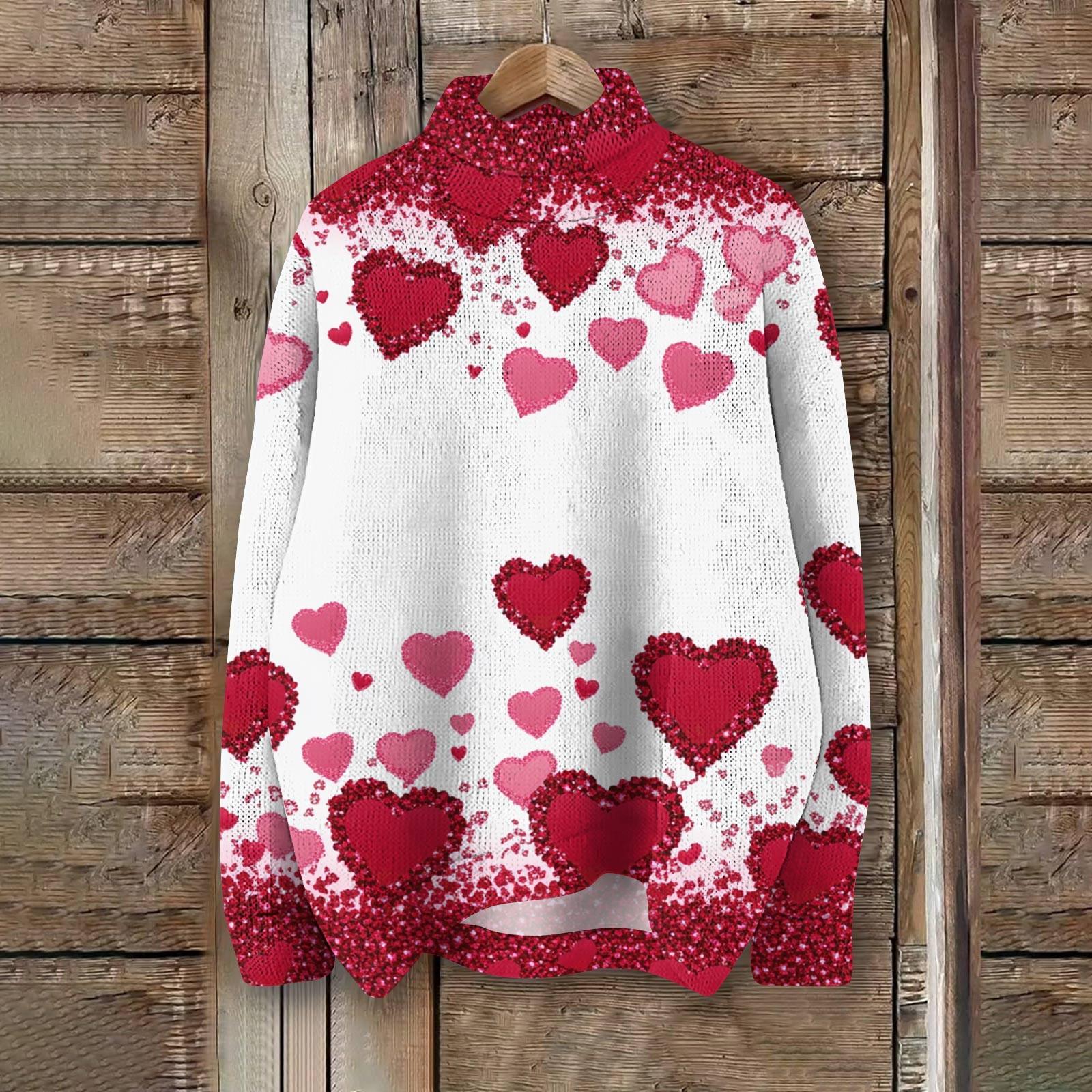 

Женская мода, повседневная водолазка с круглым вырезом и длинными рукавами, с принтом ко Дню святого Валентина, трикотажный топ XL арбуз красный