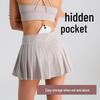 Solid Color High Waist Tummy Control Yoga Skirt - Women's Two-Piece Anti-Exposure Tennis Fitness Shorts