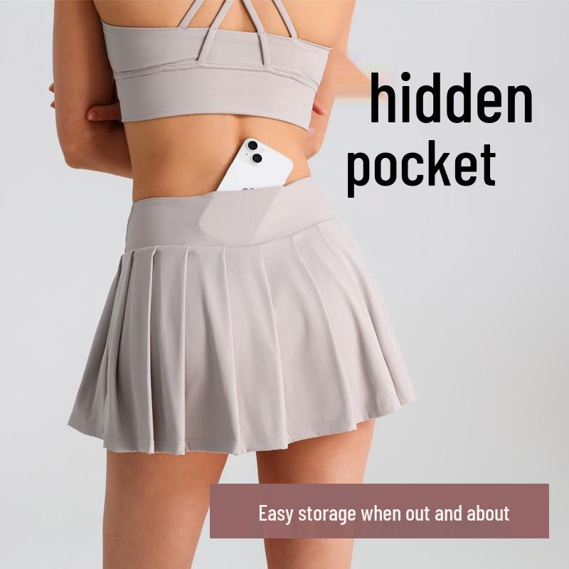 Solid Color High Waist Tummy Control Yoga Skirt - Women's Two-Piece Anti-Exposure Tennis Fitness Shorts