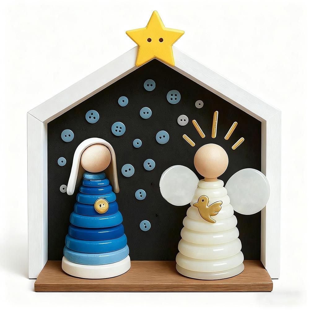 

Christmas Button Craft Kit for Kids DIY Nativity Scene Ornament with Colorful Buttons & Beads, Fun Family Holiday Activity Set