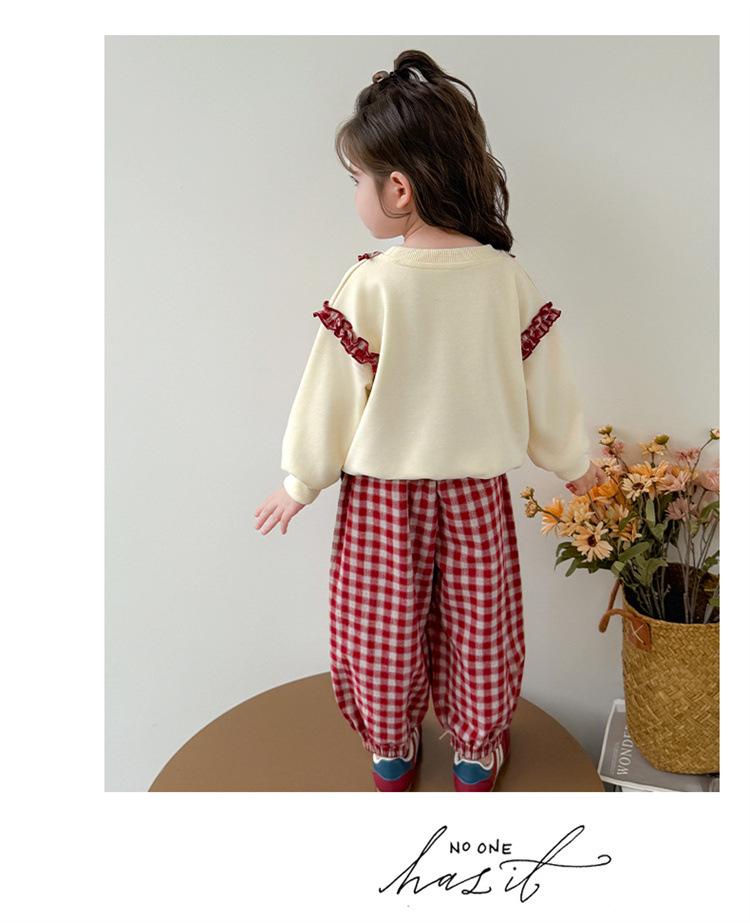 Girls' Plaid Pants Set - Spring/Autumn 2025 Collection - Trendy Apple Design Outfit