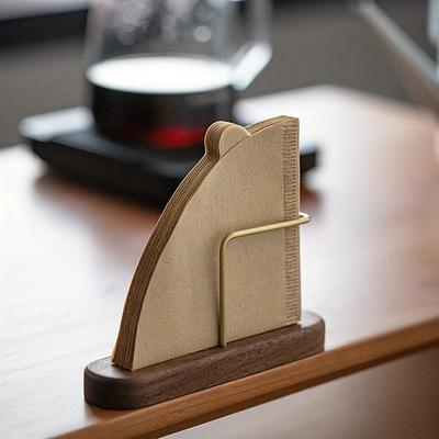 Walnut Filter Paper Rack Holder Coffee Accessories Stand Capacity of 60 Pcs Paper Storage for Fan Shape V Shape