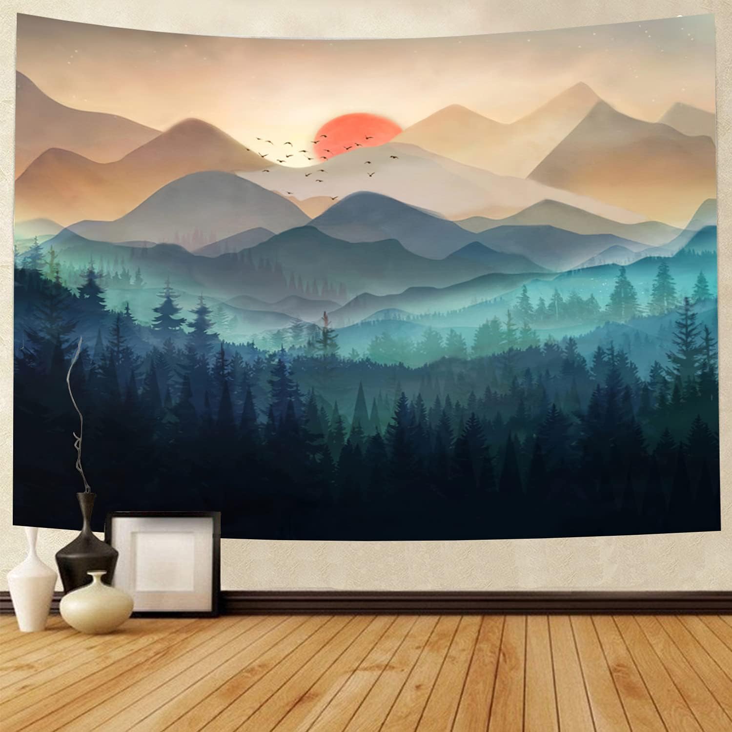 Tapestry of Mountain and Sunset 75x100 чёрный