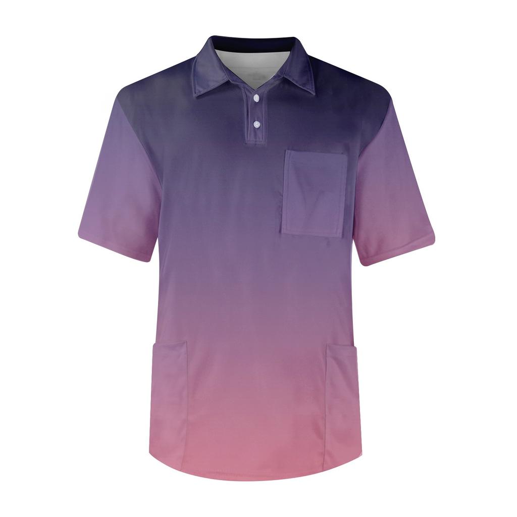 Pánské tričko s krátkým rukávem, knoflík klopa s přechodovým potiskem na hrudi, kapsa na sucho