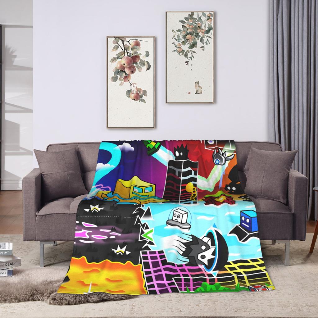 Geometry Dash Gaming Game Flannel Blanket Winter  Warm Throw Blanket for Child Couch Bed Comfortable Bedspread Sofa Bed Cover