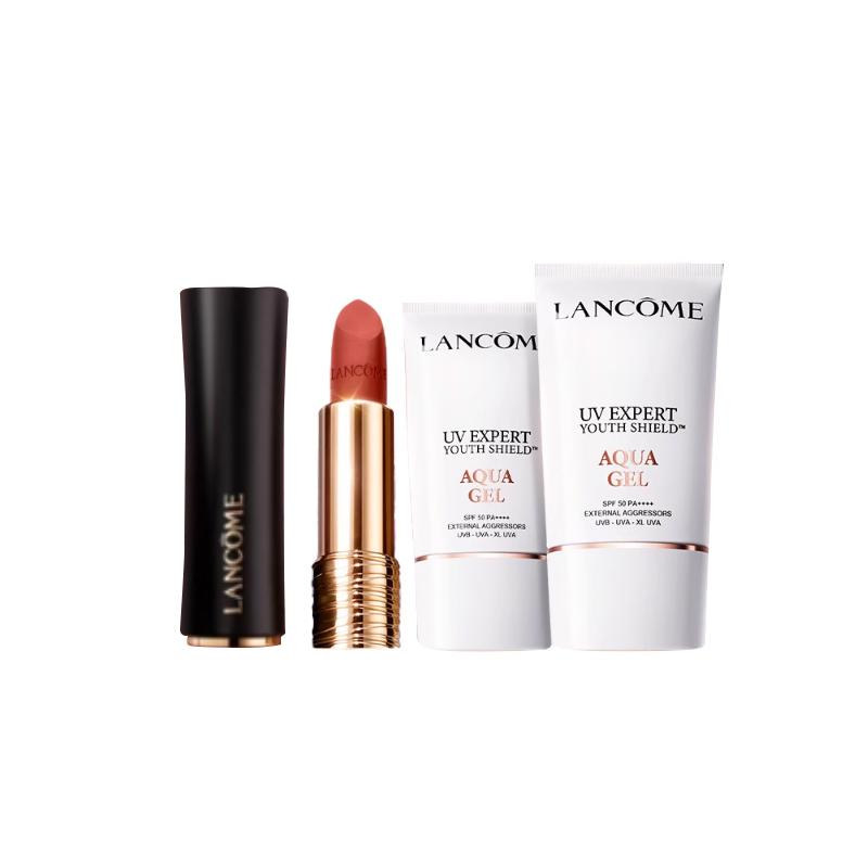 Набор ухода Lancôme Confidence Control Увлажняющий набор из трех предметов: маленький белый тюбик солнцезащитного крема 30 мл*2 + черный тюбик помады #09 3,4 г чёрный