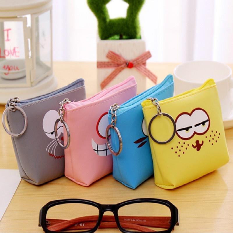 Cartoon Coin Purse Funny Face Cube PU Leather Coin Pen Case