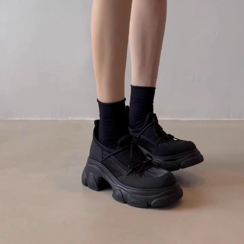 Cowhide Version~ Bow Casual Small Leather Shoes Platform Loafers Women's One-pedal Shoes Sports Shoes Thick Heel Single Shoes