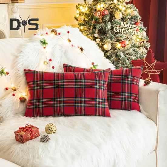Retro Pillowcase Geometric Plaid Print 18/20 Inch Frosted Hair Surface Hidden Zipper Square Shape Living Room Bedroom Car Sofa Decoration Cushion Sham