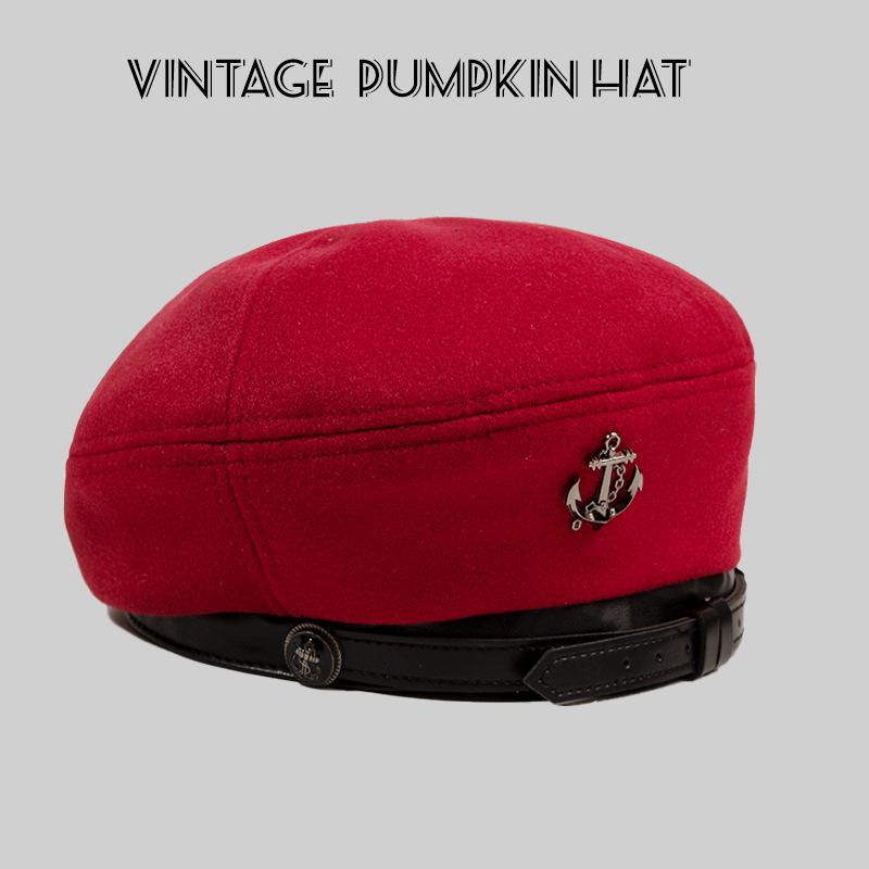 Autumn and Winter Sweet and Spicy Woolen Beret Hat Design British Retro Face Showing Small Octagonal Hat Painter Hat for Women