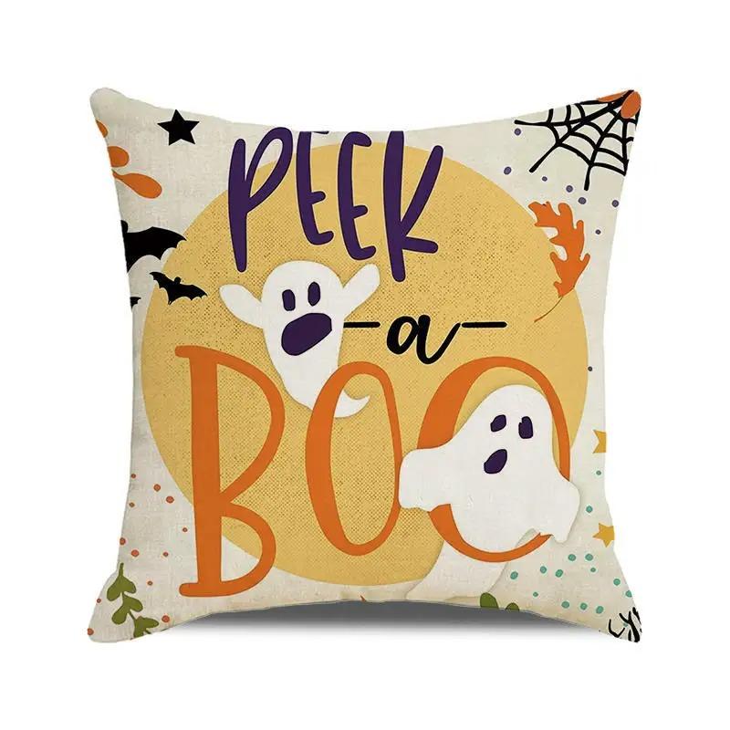 Halloween Decorative Cushion Cover Pumpkin Bat Wizard Ghost Pillowcase Suitable for Home Living Room Sofa Room Decoration