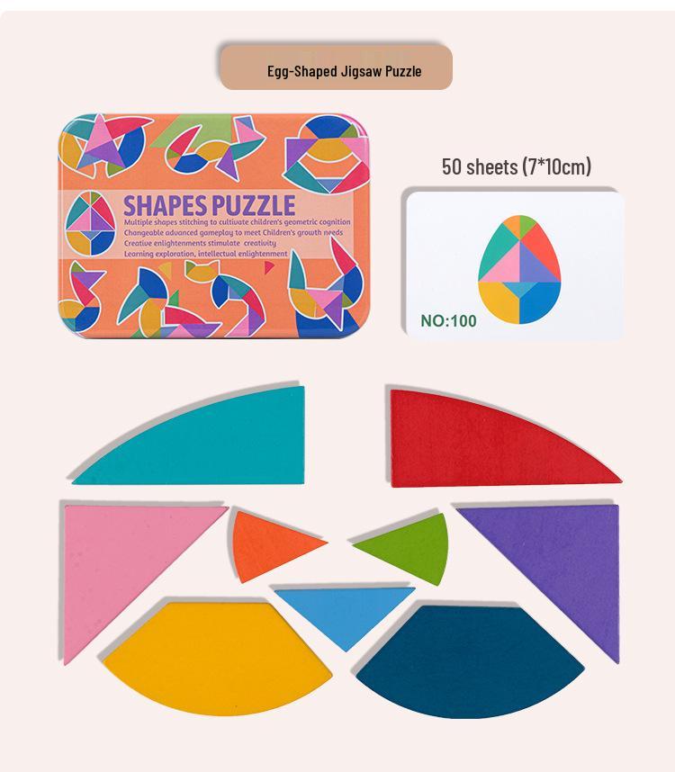 Colorful Tin Box Tangram: 4-Piece Early Education T-Puzzle Toy for Kids