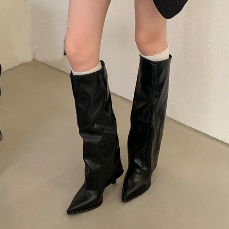 

Мода Новая Мода Остроносые Женские Сапоги до Колена Женская Обувь Слипоны Дамские Современные Длинные Ботильоны на Тонком Каблуке Туфли-Лодочки 35 чёрный
