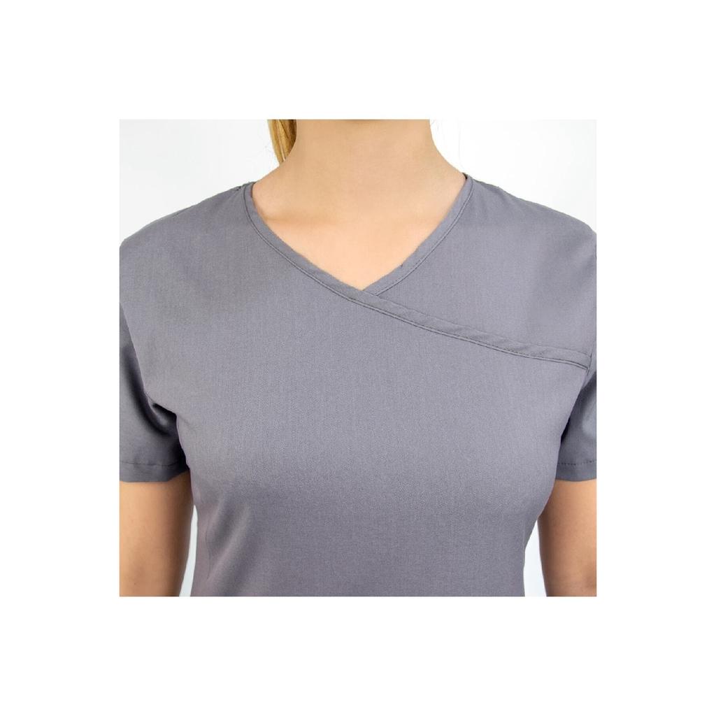 Grauer, zweireihiger chirurgischer Jogger-Uniformanzug aus Viskose-Lycra mit elastischem Bein