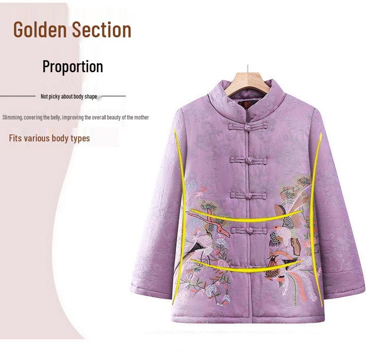 Grandma's Retro Embroidered Cotton Tang Suit Jacket for Elderly Women with Velvet Lining and Frog Buttons