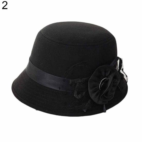 Women Retro Floral Bowler Hat Solid Color Cap for Party Prom Outdoor Travel