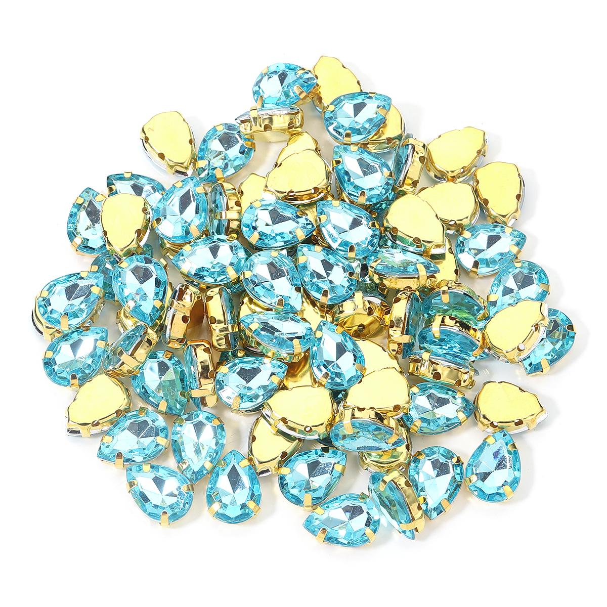 

50pcs/lot Colorful Teardrop Acrylic Sew On Rhienstones With Golden Claw Base Drop Shape Beads For Clothing Jewelry Decoration синий