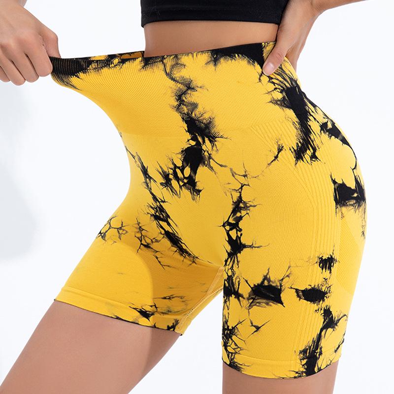 Women's Tie-Dye High Waist Peach Yoga Shorts - Hip Lifting Sport Running Fitness Pants