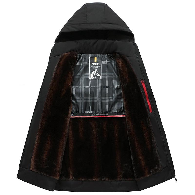 Plus Velvet Thickened Winter Jackets Men's Cotton Coats Removable Hood Down Cotton Jackets Dad's Cotton Coats Middle-aged Men's Parker