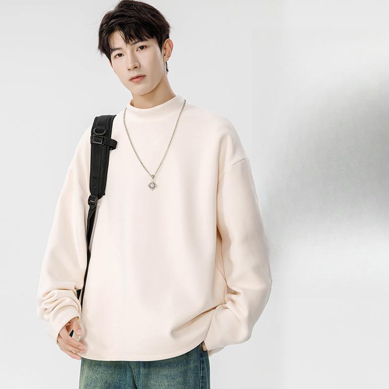 Long Sleeve T-Shirt Men's Spring, Autumn and Winter Japanese Trendy Brand Hatless Pullover High Neck Men's Fleece Sweater