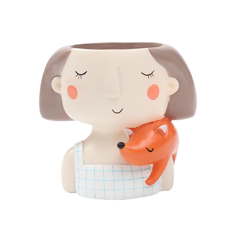 Cartoon Girl Design Resin Plant Flower Pot Succulent Planter Flowerpot Home Decoration(withoutPlant)