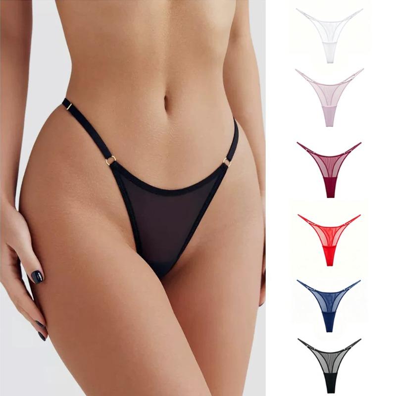 Plate-size Ladies' Summer Romantic and Sexy Mesh Thin Belt High-slit Mid-waist T-shaped Underwear