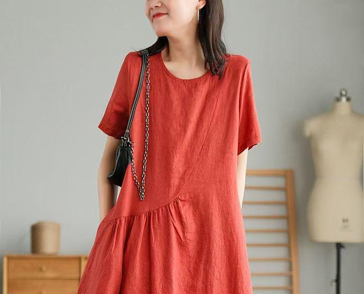 Japanese Women's Loose-Fit Cotton & Linen Irregular Hem Dress