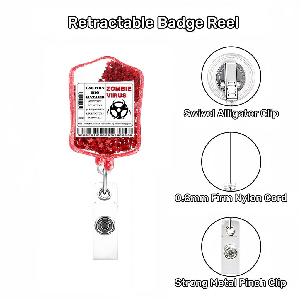 1pc Acrylic Flash Easy-to-pull Buckle Rotating ID Buckle Staff Telescopic Badge