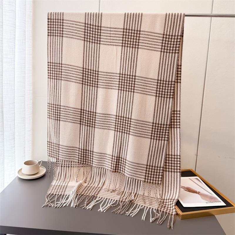 Unisex Faux Cashmere Plaid Tassel Scarf Warm Winter Fashion Accessory