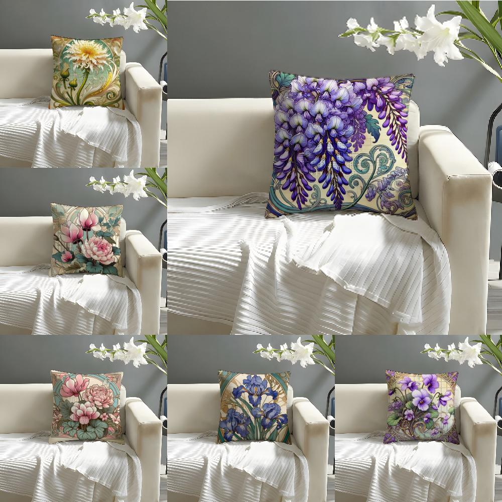 Diverse Painted Floral Prints Pillow Case Linen Pillow Case Sofa Home Decor Cushion Cover Cushion Cove