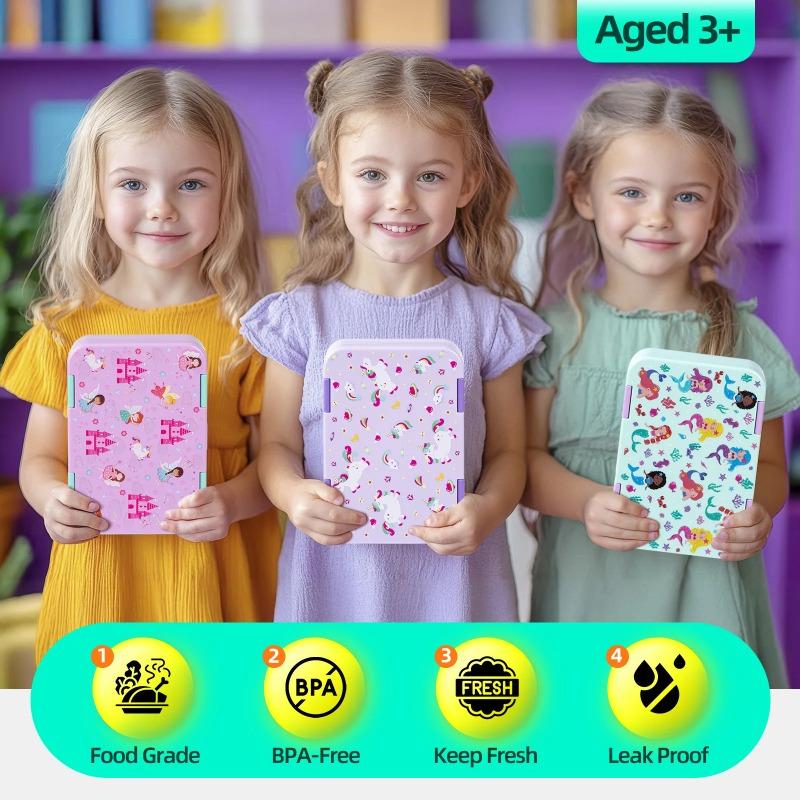 Przenośny dziecięcy uroczy wzór kreskówkowy szczelny pojemnik bento, dzielony, odporny na wycieki, pojemnik bento do mikrofalówki, odpowiedni do szkół i na pikniki
