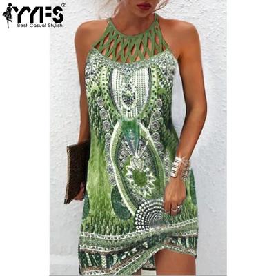 Women's Fashion Summer Spring Sleeveless O-Neck Loose Waistline Casual Dresses