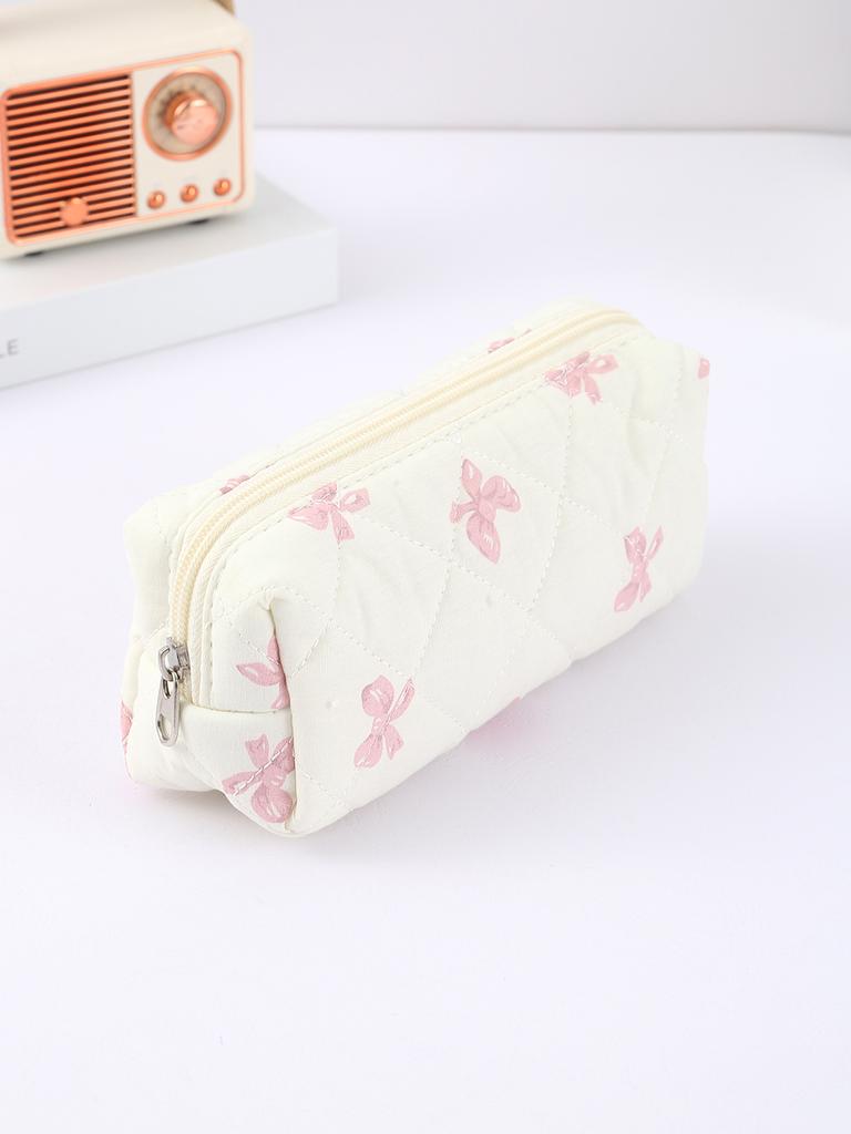 Exquisite flowers and bow pattern creative pencil case, rectangular stationery storage bag, stylish portable school supplies