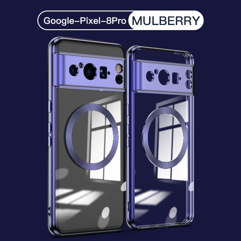 Compatible Electroplated Magnetic Drop-Proof Transparent Case for Google Pixel 9 Pro and 8 Protective Case