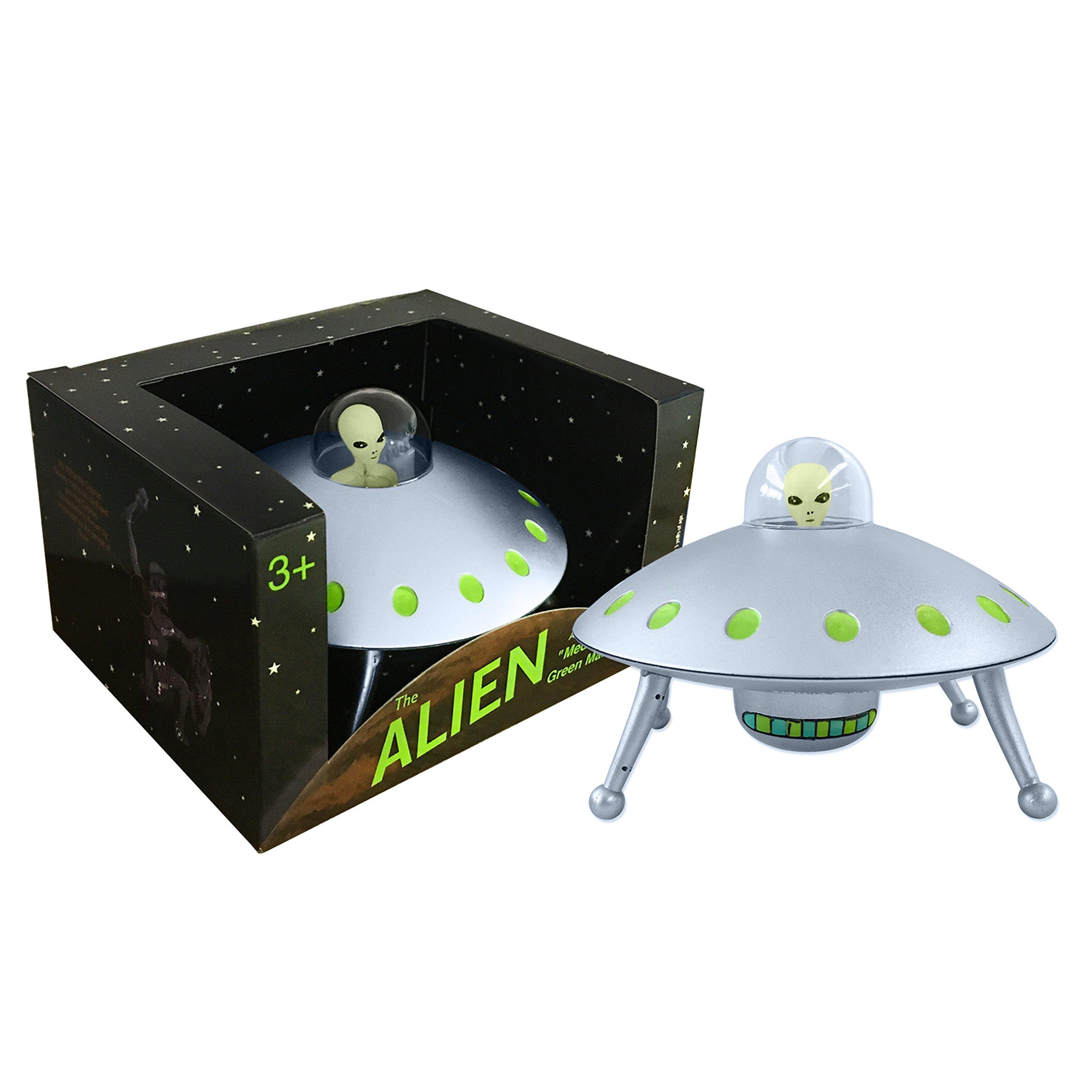 

Off the Wall Toys Alien Glow-in-the-Dark UFO Space Ship and Bendable Action Figure Toy