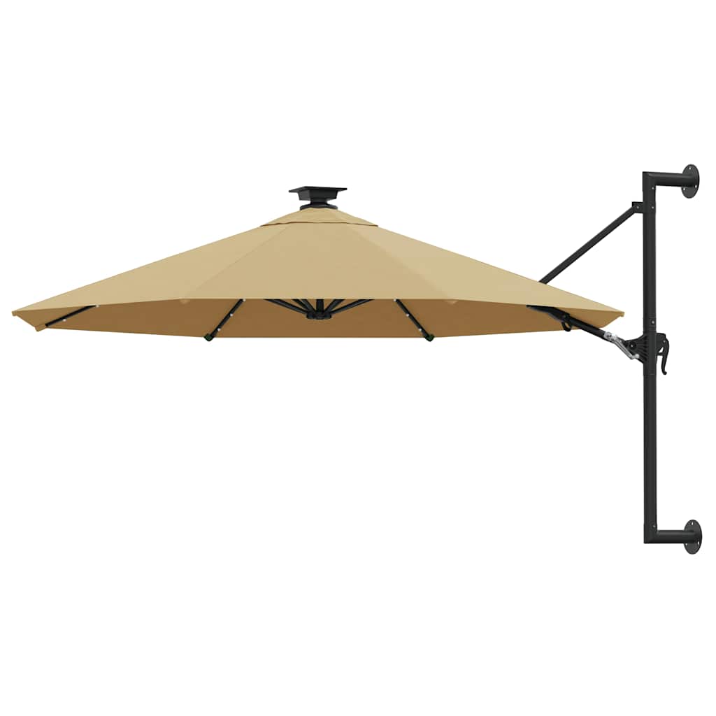 Wall Mounted Sun Umbrella with LEDs 300 cm Taupe