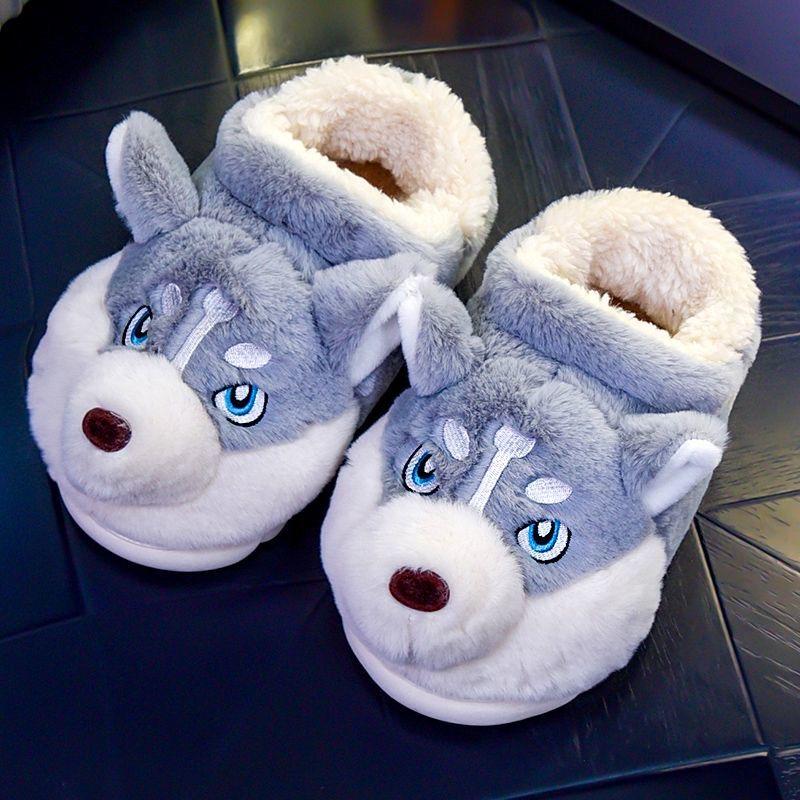 Fashion Men Indoor Cotton Slippers Cute Cartoon Dog Winter Warm Shoes Couples Home Floor Slides Anti-slip  Female Male House Footwear