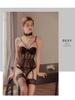 Passion Lace See-Through Bodysuit & Garter Set with Underwire Corset for Small Bust