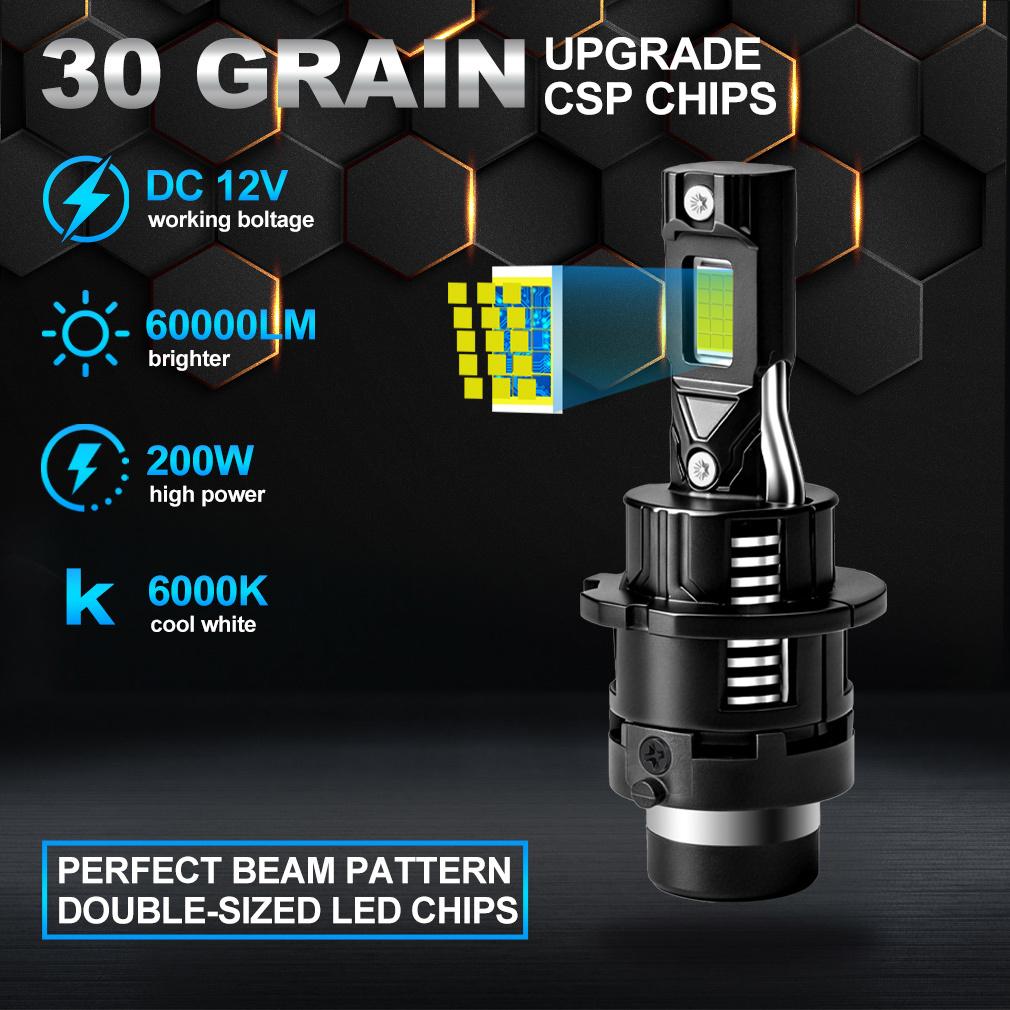 2 Stück 60000Lm D2S D4S LED Auto Scheinwerfer Birnen D2R D4R LED Auto Licht Hohe Leistung 200W 1:1 Plug-and-Play 30-Kern CSP-Chips Turbo-Lampe 6000K Weiß