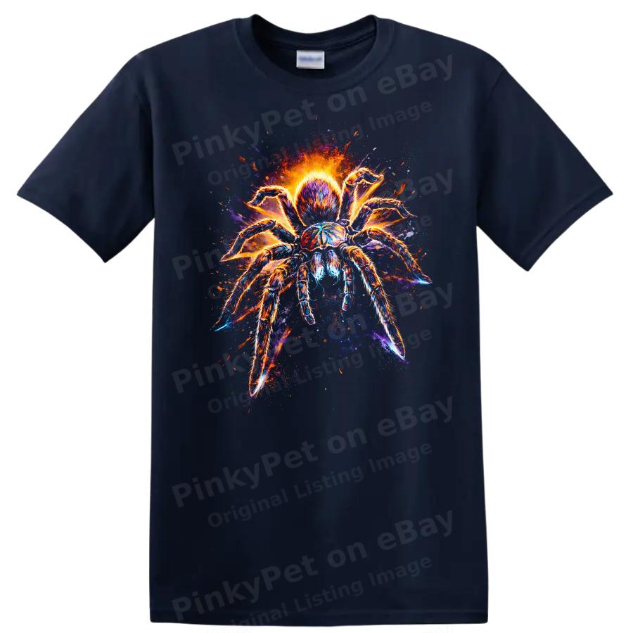 Spider Graphic T Shirt Colorful Flame Design Funny Animal Tee